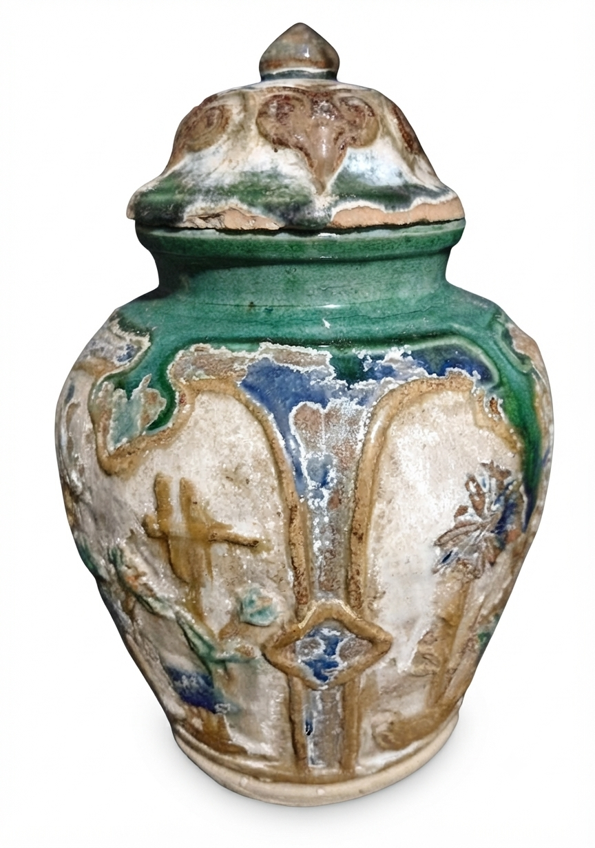 삼채각화개호 (三彩刻花蓋壺)
