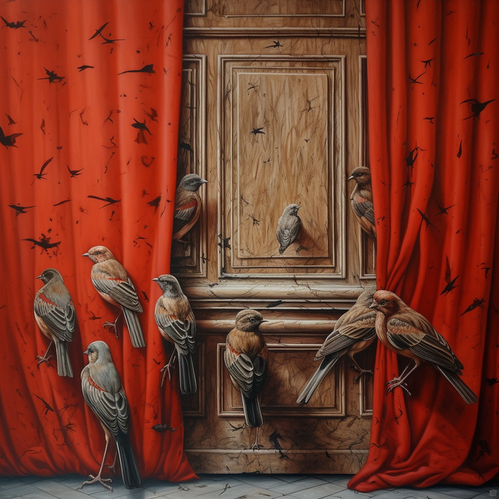 Birds on curtain #15 friends