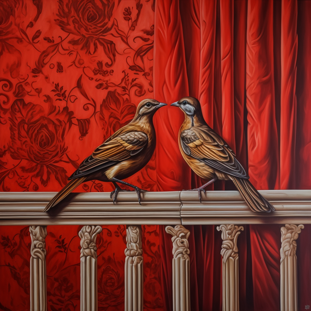 Birds on curtain #6 relation