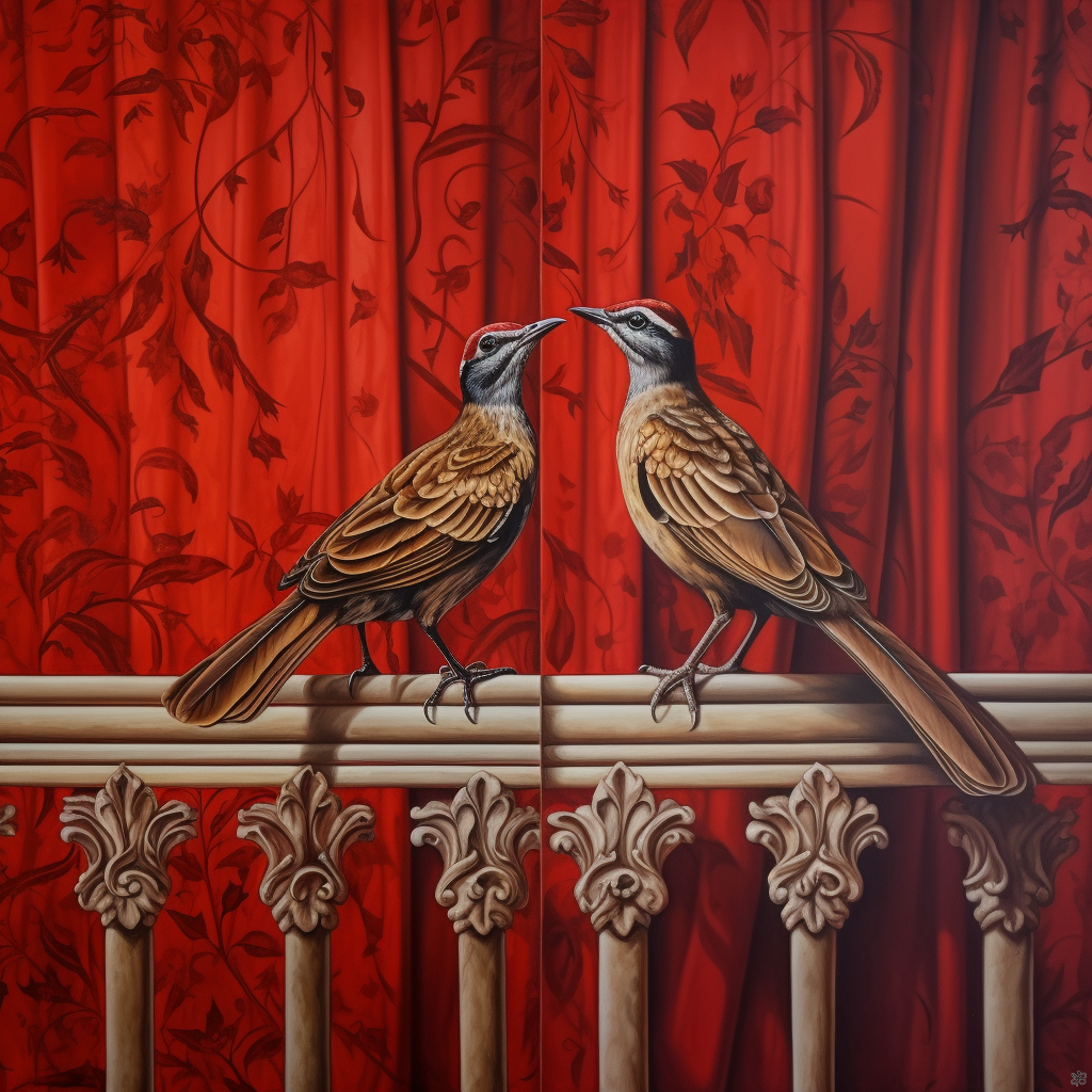 Birds on curtain #14 relation