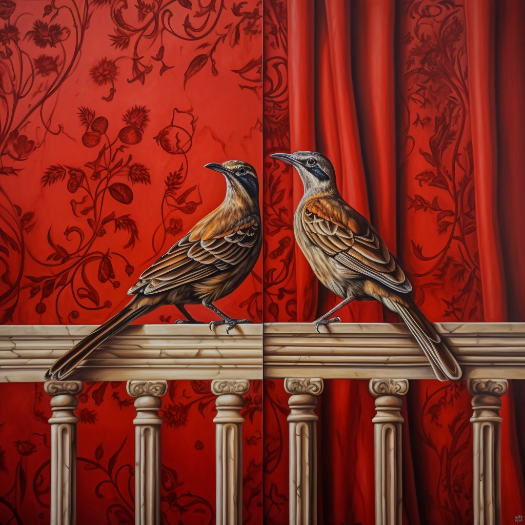 Birds on curtain #9 relation