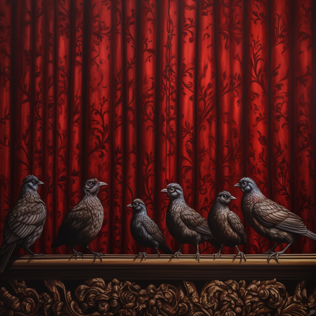 Birds on curtain #11 friends
