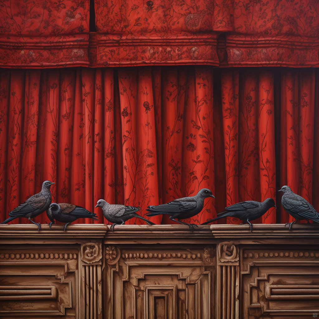 Birds on curtain #10 friends