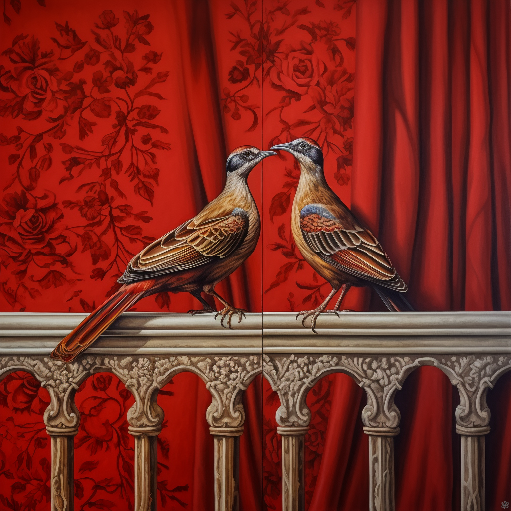 Birds on curtain #13 relation