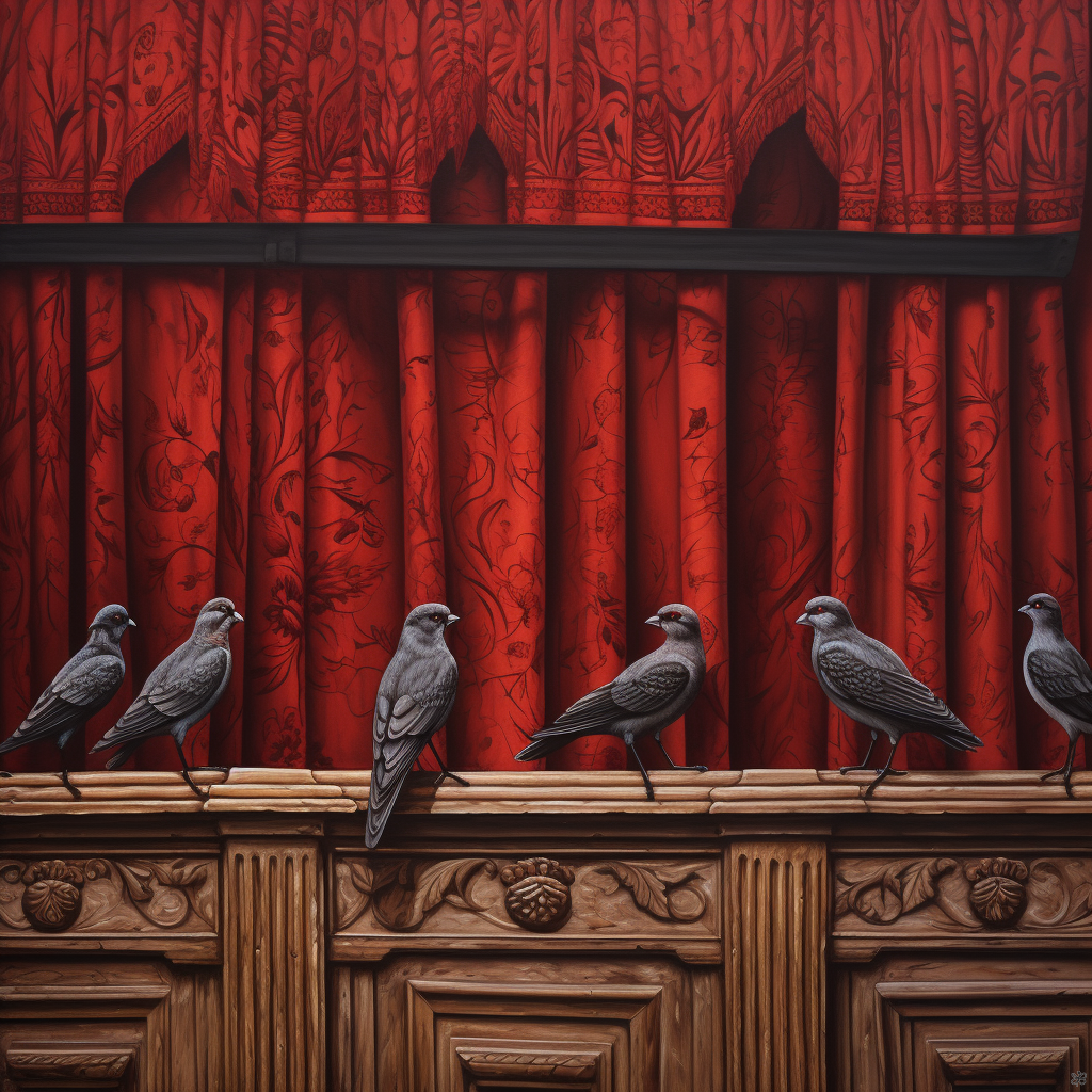 Birds on curtain #4 friends