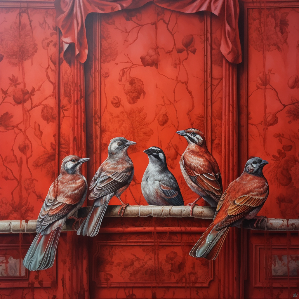 Birds on curtain #2 friends